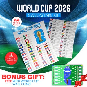 Kit per il concorso a premi della Coppa del Mondo 2026 in formato PDF stampabile, gioco di biliardo in ufficio, tracker di biliardo sul calcio, gioco per feste a tema calcistico, download immediato