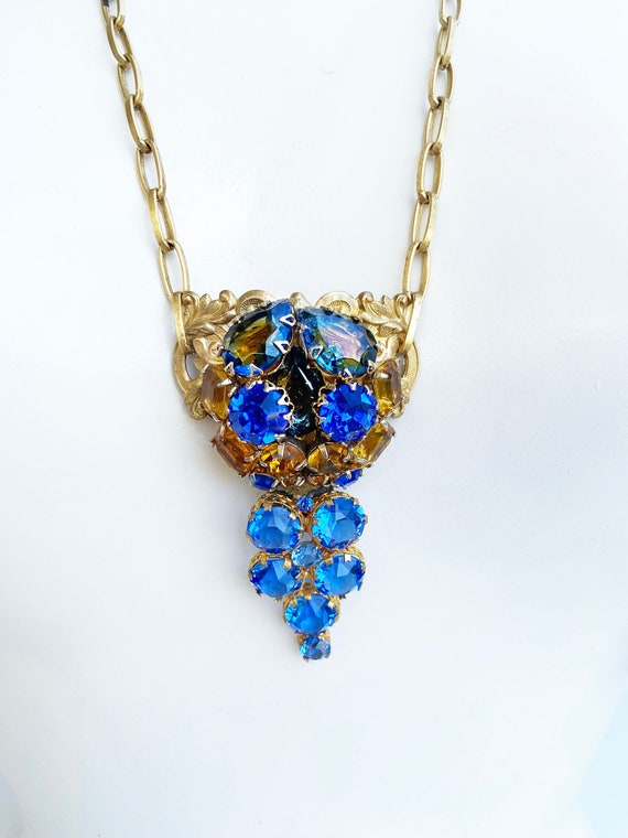 Stunning Saphire Blue Rhinestone Necklace, Vintage
