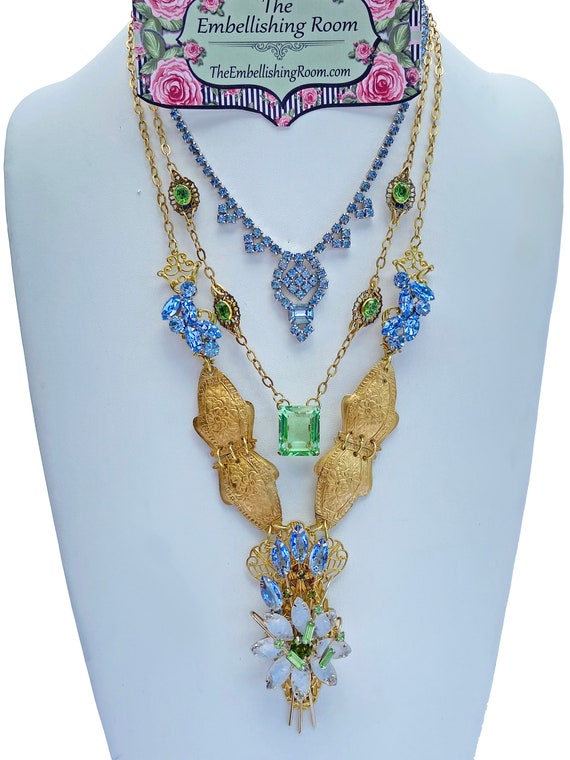 3 Layers of Gorgeous Assemblage Vintage Necklaces 