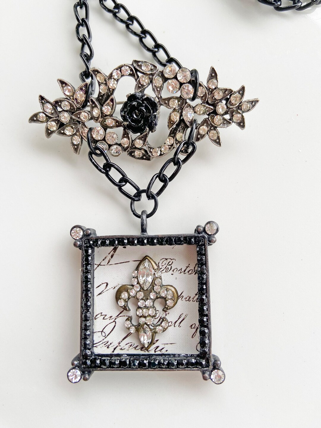 Vintage Paste Rhinestone Upcycled Necklace ~ French Fleur De Les ...