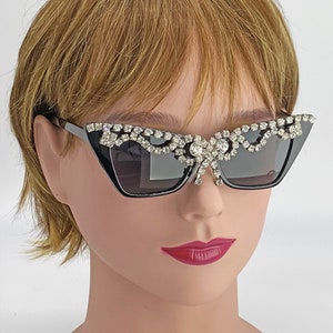 Glamorous One of a Kind Embellished Sunglasses ~ Bold and Sexy ~ Vintage Clear Rhinestone Components, Bridal Sunnies