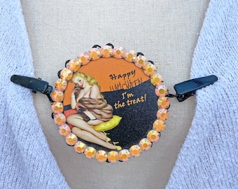 Great Sweater Clips for Halloween, I'm the Treat! One of a kind, Lightweight, Whimsical, Flirty!