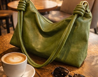 Bolso de hombro de cuero suave y holgado, estilo minimalista, tipo hobo, para mujer