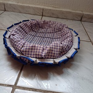 Handmade Quilted Fabric Basket, Reversible Bread Basket with Ruffled Edge