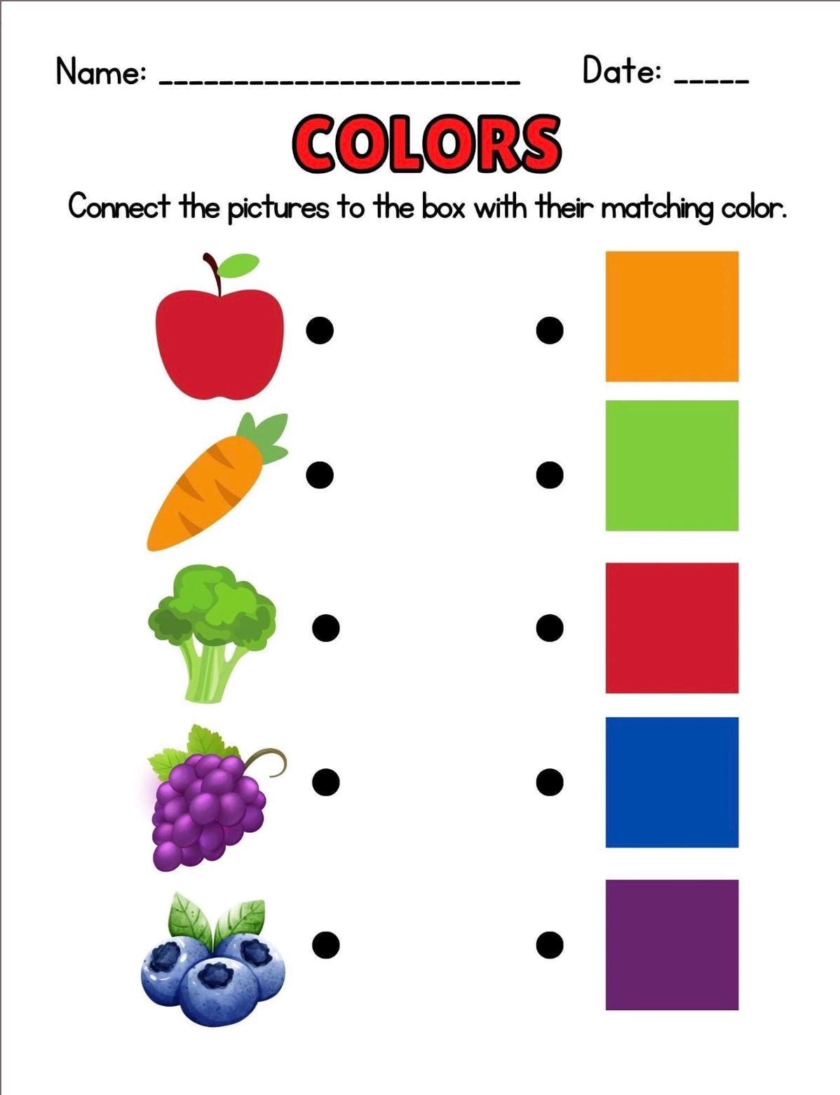Connect And Color Color Matching Activity Sheet: Connect Fruits and Colors (preschool ...