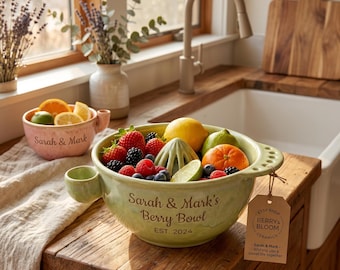 Personalized Fruit Colander, Handmade Produce Strainer Kitchen Gift, Farmhouse Kitchen Decor, Ceramic Berry Washing Bowl,strawberry washer