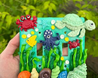 Personalized Ocean Wall Switch Plate – Handmade Polymer Clay Decor