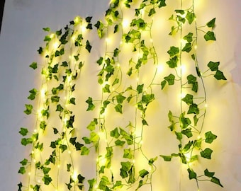 Fairy Light Ivy-slinger | Groene bladranken lichtslingers voor slaapkamer wanddecoratie, Cottagecore esthetische hangplanten, verlichting op batterijen