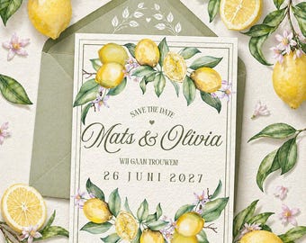 Save the date Wedding/trouwerij zomers, citroenen, Italië template