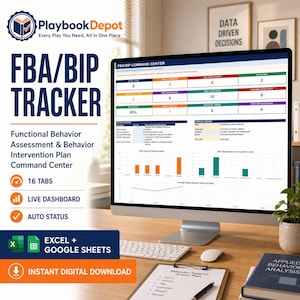 FBA BIP Tracker | Functional Behavior Assessment and Behavior Intervention Plan Command Center | ABC Data, Dashboard & Fidelity | Excel