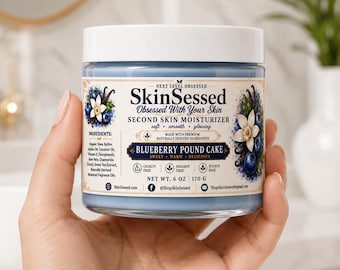 Crema hidratante de 170 g con aroma a pastel de arándanos, SkinSessed Second Skin, manteca de karité, cuidado corporal hidratante hecho a mano para una piel suave, tersa y radiante.