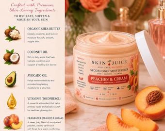 6 oz SKIN JUICE Peaches & Cream Second Skin Moisturizer Soft Smooth Glowing Skin Thick Creamy Balm Texture Sweet Peach Cream