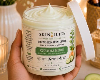 10 oz SKIN JUICE Cucumber Melon Second Skin Moisturizer Soft Smooth Glowing Skin Thick Creamy Balm Texture Tropical Cucumber Melon Fragrance