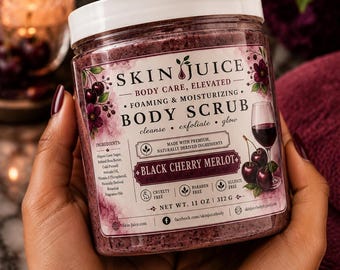 11oz SKIN JUICE Black Cherry Merlot FOAMING Body Scrub Luxury Creamy Sugar Scrub Rich Cherry Skin Care