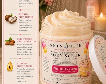11oz SKIN JUICE Birthday Cake FOAMING Body Scrub Luxury Creamy Sugar Scrub Sweet Vanilla Skin Care