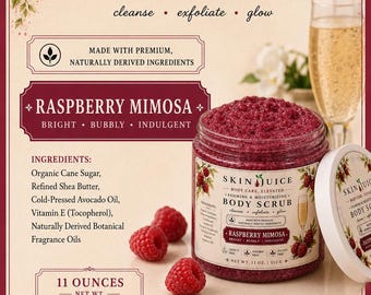 11oz SKIN JUICE Raspberry Mimosa FOAMING Body Scrub Luxury Creamy Sugar Scrub Fruity Citrus Skin Care
