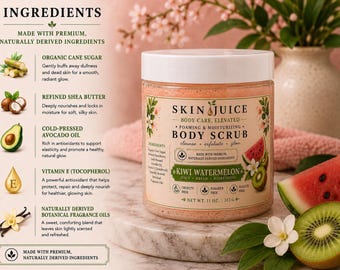 11oz SKIN JUICE Kiwi Watermelon FOAMING Body Scrub Luxury Creamy Sugar Scrub Fruity Summer Skin Care