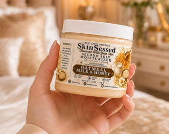 Crema hidratante de 170 g con leche de avena y miel SkinSessed Second Skin, manteca de karité, cuidado de la piel hidratante hecho a mano, piel suave, tersa y radiante.