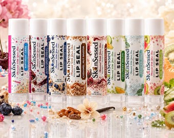 4 BÁLSAMOS LIP SEALS SkinSessed Set de bálsamos labiales hidratantes inspirados en postres Cuidado hidratante de labios Sabores dulces Regalo de belleza hecho a mano Labios suaves y tersos