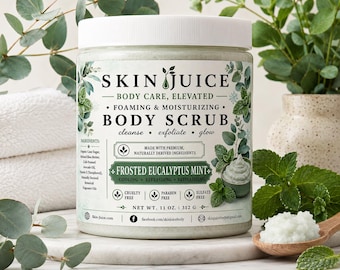 11oz SKIN JUICE Frosted Eucalyptus Mint FOAMING Body Scrub Luxury Creamy Sugar Scrub Spa Skin Care