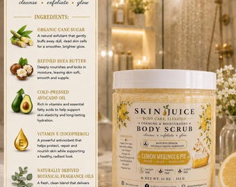 11oz SKIN JUICE Lemon Meringue Pie FOAMING Body Scrub Luxury Creamy Sugar Scrub Sweet Citrus Skin Care