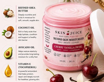 10 oz SKIN JUICE Cherry Vanilla Swirl Second Skin Moisturizer Soft Smooth Glowing Skin Thick Creamy Balm Texture Sweet Cherry Vanilla