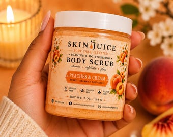 7 oz SKIN JUICE Peaches & Cream Foaming Body Scrub Soft Smooth Glowing Skin Rich Creamy Foaming Sugar Scrub Sweet Peach Cream Fragrance
