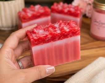 THREE Cherry Vanilla Swirl Goat Milk Soaps | Artisan Body Care Bars (3 oz each)