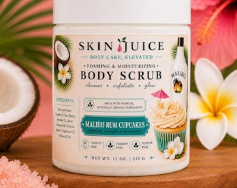 11oz SKIN JUICE Malibu Rum Cupcakes FOAMING Body Scrub Luxury Creamy Sugar Scrub Tropical Skin Care