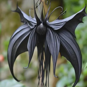 Orquídea Murciélago Negro (Tacca Chantrieri), planta de interior exótica tropical gótica y rara.