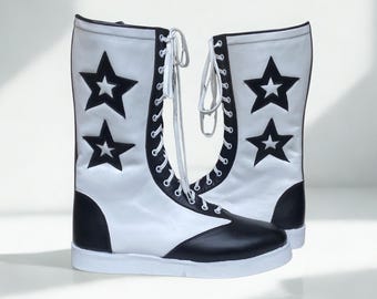 Pro Wrestling Boots | Handmade Leather Lace-Up Ring Shoes | Custom WWE Star Wrestling Boot