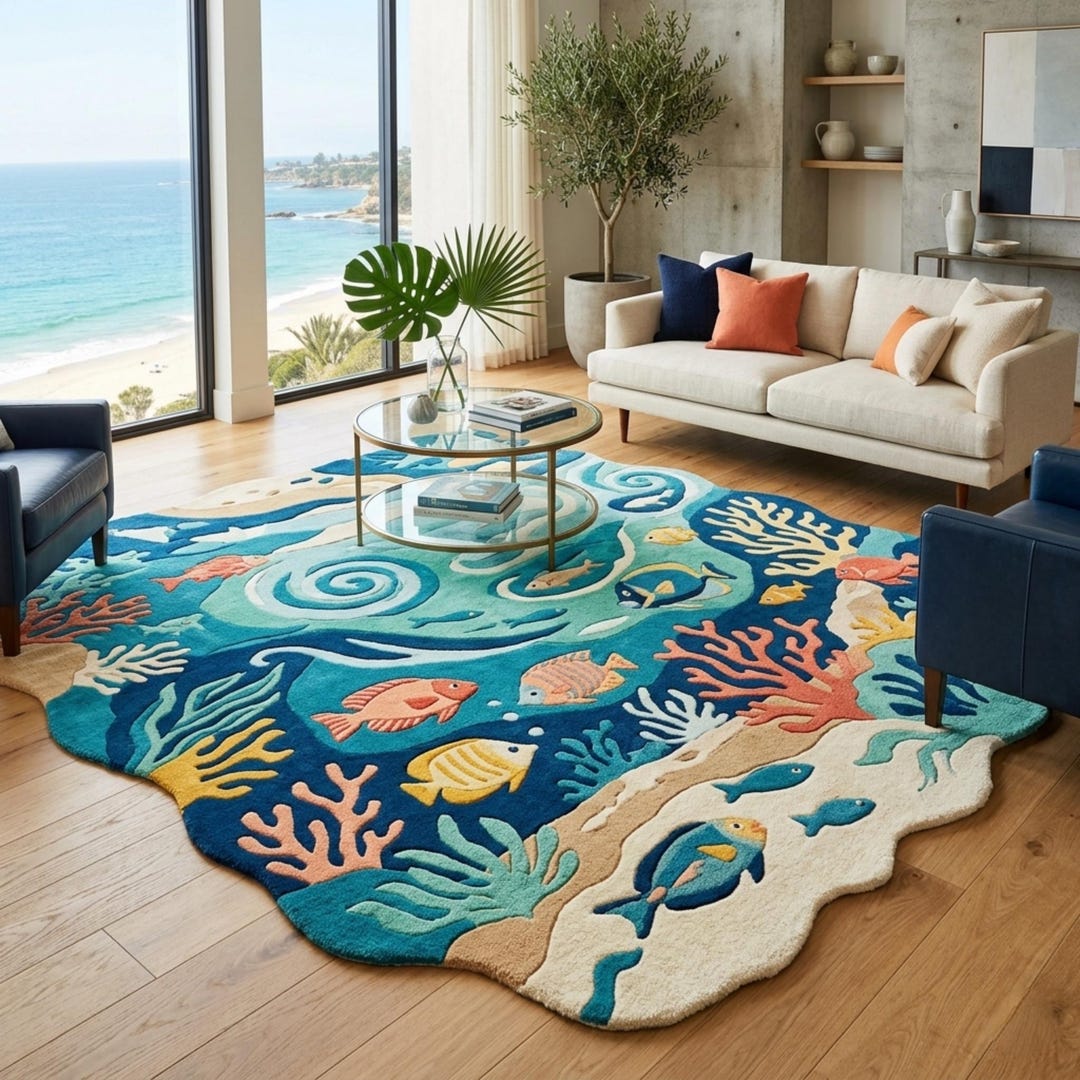 Ocean Rug, Underwater Theme Area Rug, Kids Room Rug, Hand Tufted ...