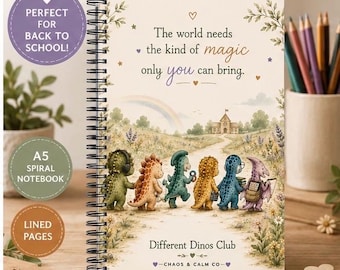 Different Dinos Club Notebook | Back to School Journal | Neurodiversity Notebook | Autism Friendly School Notebook | SEND Gift | Spiral a5