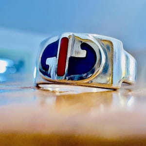 Vintage Gucci Milano Sterling Silver Enamel Ring 1970s Pinky Midi Size 4