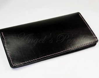 Leather Checkbook Cover, Check Book Cover, Black Leather - Hand Sewn - MONIK -