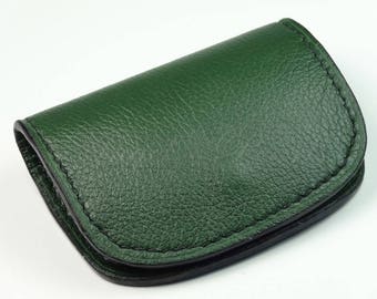 MAXENCE - Porte-monnaie / Porte cartes Cuir Vert - Couture Main - Pour Homme et pour Femme