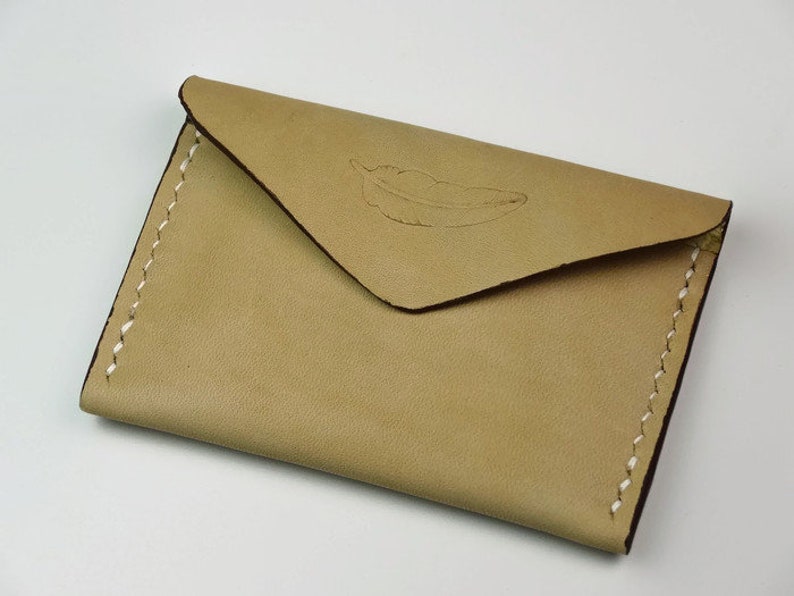 Feather Print Vegetable Tanned Leather Men/'s Leather Card Holder Women/'s Leather Card Holder Nude Card Holder Hand Sewn MANDY