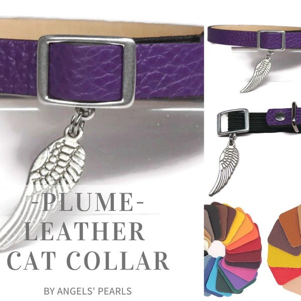 Leather Cat Collar - Safety Elastic Cat Collar - Italian Leather - Choice Color (Made to Order) - PLUME -