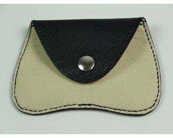 BERGAMOTTE - Women's Leather Coin Purse - Men's Leather Coin Purse - Black & Ecru - Hand Sewn