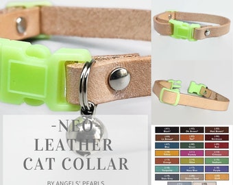 NEO - Collier pour Chat - Phosphorescent - Cuir Tannage Végétal - Collier Breakaway - Coloris au Choix (Sur Commande)