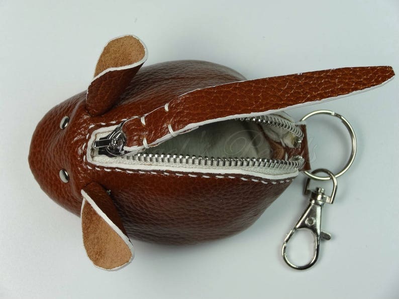 Hand Sewn Purse Leather Mouse Jewel Bag Brown Leather Souricette Key Ring