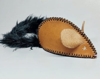 TWIGGY - Toy for Cat or Kitten - Vegetable Tanned Leather - Catnip - Bells - Marabou Tail - Hand-sewn