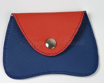 BERGAMOTTE - Porte-monnaie Cuir Corail & Bleu - Couture Main - Pour Homme et pour Femme