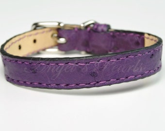ISIA - Dog Collar Genuine Purple Ostrich Leather - Hand Sewn - Handmade with Love - Neck 21 to 26 cm