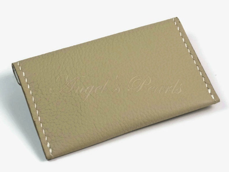 SANDY Porte-cartes Cuir Taupe Couture Main Pour Homme et pour Femme image 3