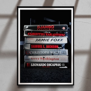 VHS Django Unchained a Film by Quentin Tarantino stacked VHS tapes art print, retro movie poster