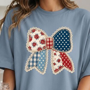Patriotischer Bogen PNG, Patchwork Bogen Design, Vintage Americana Bogen, 4. Juli PNG, Sublimationsdesign, Kokette Bogen Png, Retro USA Bogen Design