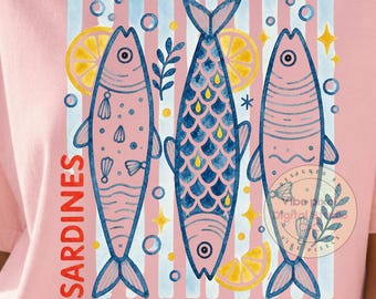 Sardines PNG, Coastal Fish Shirt Design, Lemon Sardine PNG, Nautical Summer Sublimation File, Beachy Ocean Lover Shirt PNG