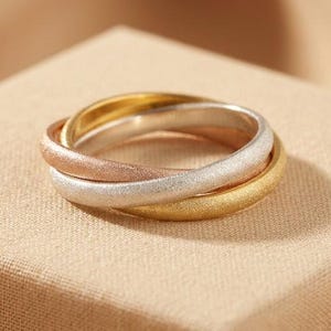14k Interlocking Triple Spinner Band Ring • Gold Stress Relief Thumb Ring for Focus Gift • Three Tone Rolling Stacking Ring • Fidget Ring