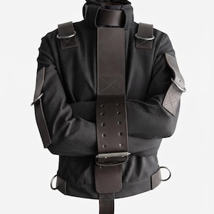 Black Heavy Canvas Straitjacket Genuine Leather Belts D-Ring Hardware Industrial Alternative Cosplay Costume Stage Outfit Custom Fit Size